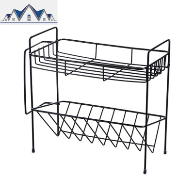 厨房双层铁艺桌面调料架多功能家用调味用品菜板收纳架浴室置物架 三维工匠