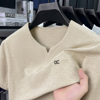 2025夏季薄款男士短袖T恤衫时尚休闲纯色男装鸡心领透气半袖上衣