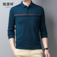 恒源祥男士长袖T恤春季新款翻领polo衫中老年含羊毛针织衫爸爸装