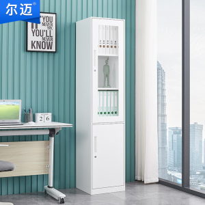 尔迈 文件柜拆装薄边办公柜钢制铁皮柜资料柜档案柜室内带锁储物柜 纯白色窄边单门柜
