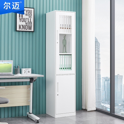 尔迈 文件柜拆装薄边办公柜钢制铁皮柜资料柜档案柜室内带锁储物柜 纯白色窄边单门柜