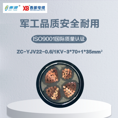 秦源牌 ZC-YJV22-0.6/1KV-3*70+1*35mm² 阻燃铜芯低压铠装电力电缆 元/米 定制商品 联系客服