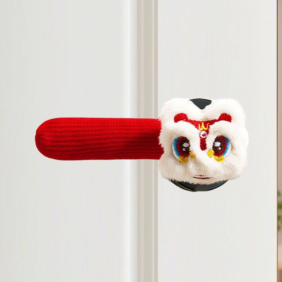 2026新款入户门门把手针织保护套新房装饰新年刺绣醒狮春节防撞套-醒狮[基础款]2个装