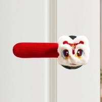 2026新款入户门门把手针织保护套新房装饰新年刺绣醒狮春节防撞套-醒狮[基础款]2个装