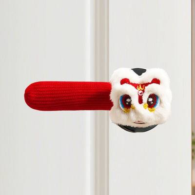 2026新款入户门门把手针织保护套新房装饰新年刺绣醒狮春节防撞套-醒狮[基础款]2个装