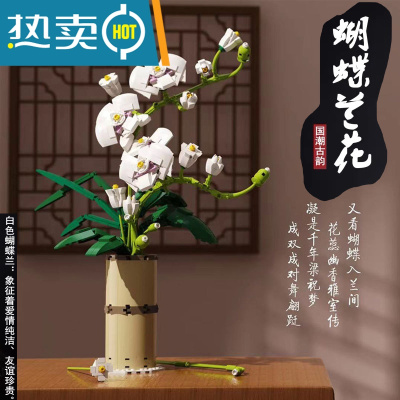 花束MOC蝴蝶兰玫瑰鲜花插花永生花拼装积木玩具女孩节日礼物真智力