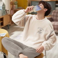 新款男士睡衣珊瑚绒秋冬季加厚加绒大码法兰绒保暖套装家居服