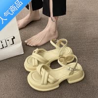SUNTEK法式小众厚底凉鞋女2023夏季新款交叉编织百搭时尚增高沙滩罗马鞋