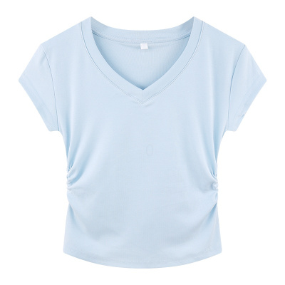 YIBUSHENG纯欲多巴胺甜美正肩短袖T恤女装季褶皱收腰设计感修身短款上衣