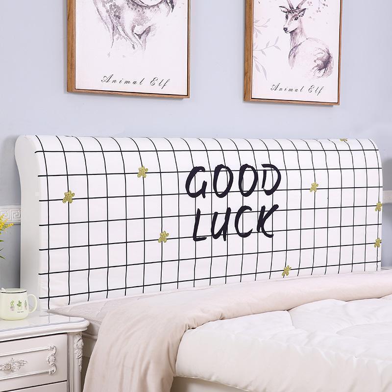 家柏饰(CORATED)欧式全包床头罩套床头套罩弹力布软包床靠背罩防尘保护套1.51.8米 格子文字 1.2米