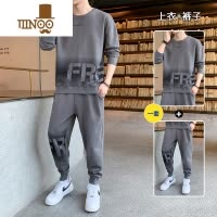 YANXU男士卫衣2023春装新款圆领宽松无帽潮上衣服休闲运动服套装