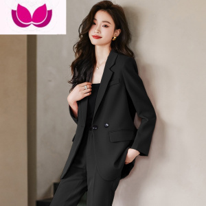 七斓2023新款通勤西装套装女面试正装职业西服套黑色时尚休闲外套