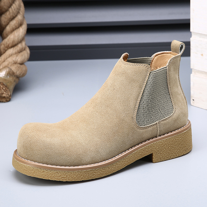极简切尔西靴男真皮大头马丁靴男潮款短靴厚底增高英伦风休闲男靴