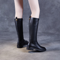 真皮平口长筒靴女年秋冬季新款加绒显腿直显瘦高筒靴骑士靴子
