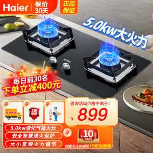 海尔(Haier)燃气灶罐装液化气灶双眼灶瞬燃点火智能熄火保护5.0KW大火力三重增压混燃台嵌两用多重安防 Q2BE5