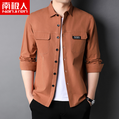 南极人纯棉工装衬衫男长袖真口袋秋季新款男装外穿衬衣全棉外套潮