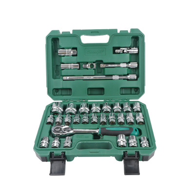 长鹿工具 32件12.5mm系列镜面铬钒套筒方盒组套(自脱棘轮) 1套