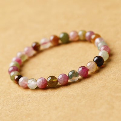 天然彩色碧玺手链女甜美单圈水晶饰品手串颜色靓丽简约优雅百搭款送女朋友老婆情人节七夕生日礼物
