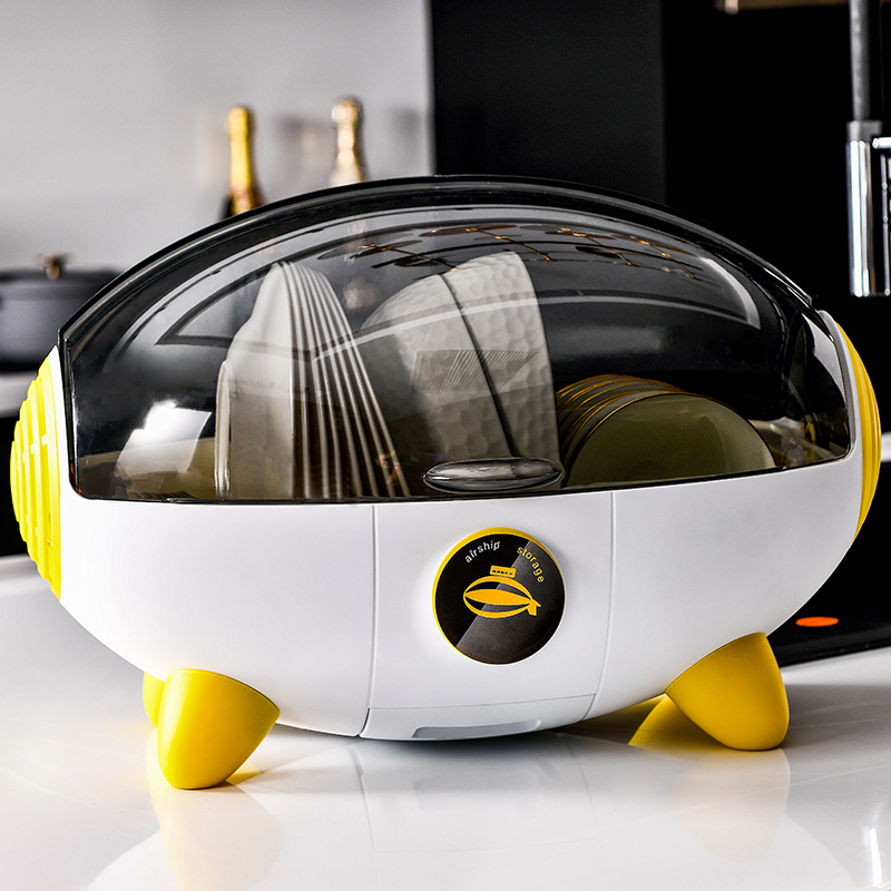 收纳盒沥水厨房用品烘焙精灵家用大全带盖置物碗碟收纳架碗柜 竞速黄