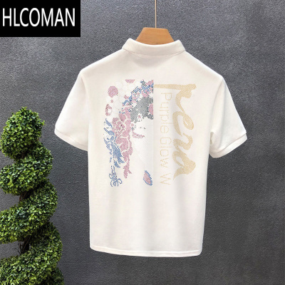 HLCOMAN国潮男士短袖polo衫2024夏季新款韩版潮流修身青年百搭印花T恤男