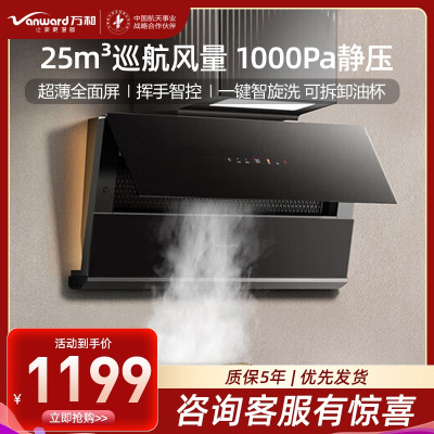 万和 一级能效 抽油烟机25立方1000Pa超薄全面屏智旋洗挥手智控 CXW-200-WB865