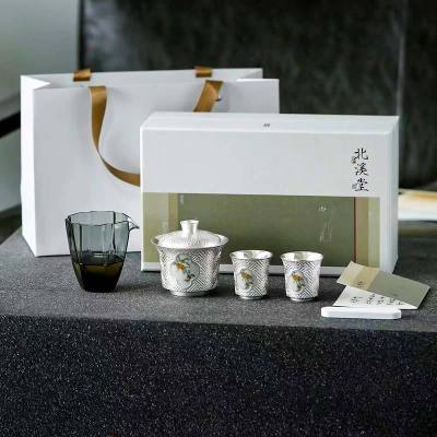 MULTIPOTENT整套茶具鎏银功夫茶具套组柿柿如意盖碗套装郑文强大师作品可收藏