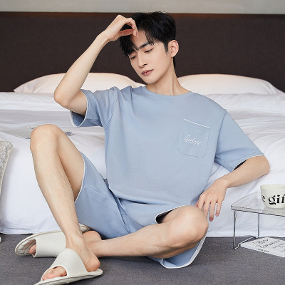 睡衣男夏季新款韩版棉质青少年学生短袖短裤卡通家居服套装可外穿