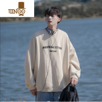 YANXU美式复古圆领无帽卫衣男款潮牌港风宽松痞帅休闲情侣外套