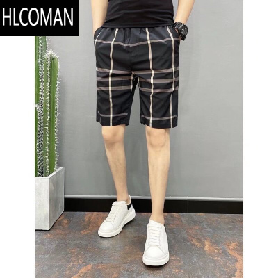 HLCOMAN夏季网红超火薄款五分格子沙滩裤2023新款直筒5分休闲短裤子男士