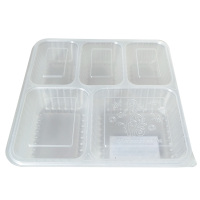 金迪乐一次性带盖分格饭盒100个1500ml方五格餐盒230*230*45mm/件