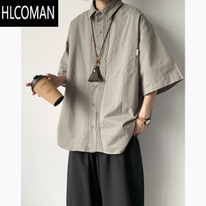 HLCOMAN日系复古工装衬衫男士短袖夏季百搭休闲衬衣宽松ins潮牌半袖外套
