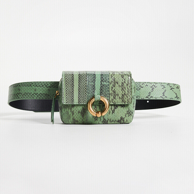 新款包包女夏新款小众设计时尚蛇纹腰包胸包小方包斜挎链条手机包-定制蛇纹绿蛇纹绿