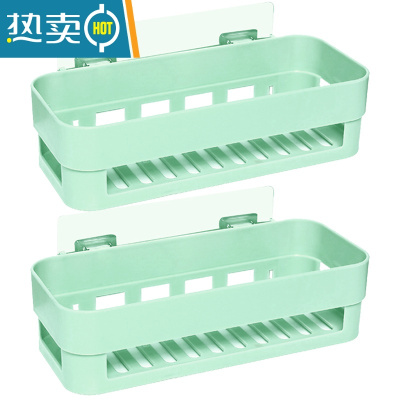 敬平卫生间置物架壁挂式墙上免打孔洗漱台洗手间收纳架浴室置物架厕所 绿色(2个装)