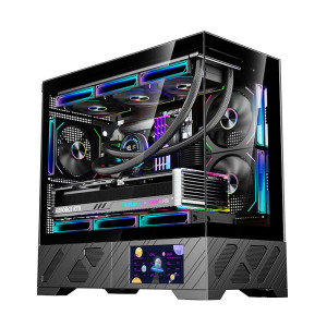 玩嘉千禧MATX副屏版 黑色 游戏电脑台式机箱 支持360水冷 M-ATX主板 5.5吋LCD屏270°海景房