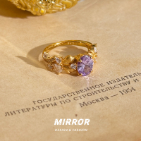 925纯银紫荆花闪亮戒指女指环尾戒轻奢个性高级感潮约4g BCJ3288送女朋友老婆情人节七夕生日礼物