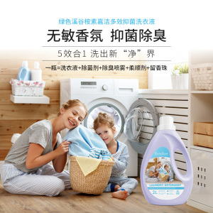绿色溪谷桉素嘉洁多效抑菌洗衣液手洗机洗祛味去渍除菌除螨抑菌