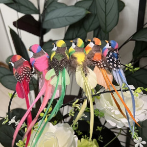 维诺亚可爱仿真小鸟羽毛超真彩色鸟窝摆件植物花园园林盆景幼儿园装饰品