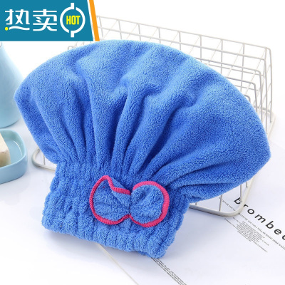 敬平干发帽女吸水速干加厚2022年新款网红擦头发可爱浴帽子包头巾 天蓝色圆帽(蝴蝶结花边颜色批次不同,随机发)