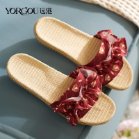 远港2022新款百褶裙亚麻拖鞋女夏季室内家居防滑防臭抗菌四季家用