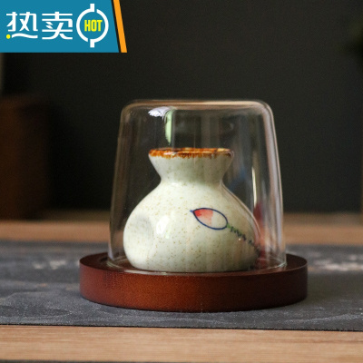 敬平日式牙签盒复古陶瓷牙签筒罐家用个性创意轻奢牙线收纳盒木质 淡雅莲布袋(带玻璃盖+圆木底座)