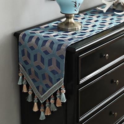 美帮汇欧式餐桌桌旗现代简约茶几桌布茶席电视柜餐边柜长条盖布布艺家用 时盎蓝色 32*220cm