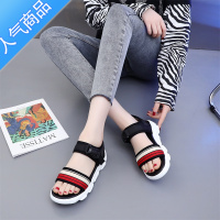 SUNTEK凉鞋女平底2023年新款魔术贴夏季学生沙滩百搭软底轻便一字带女鞋