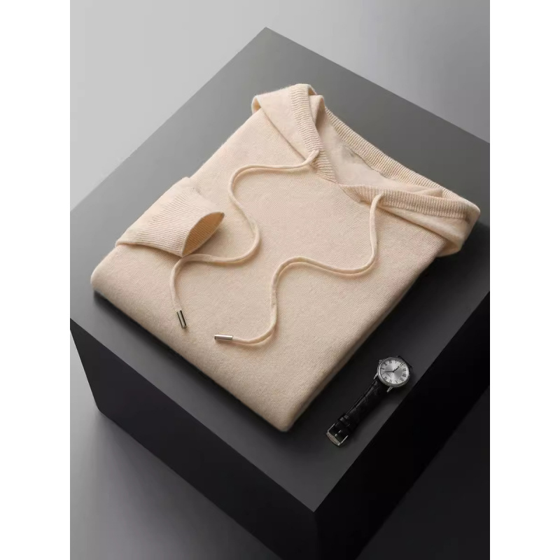 青年时尚无缝春秋新款羊毛衫男士连帽毛衣纯色针织羊毛帽衫卫衣男