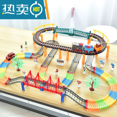 儿童小火车玩具轨道车电动过山车高铁动车汽车闯关大冒险男孩益智真智力时光列车组-充电版=8节电池/充电器1电动汽车+