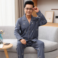 高档睡衣男士长袖秋冬季开衫棉质中老年爸爸翻领家居服套装可外穿