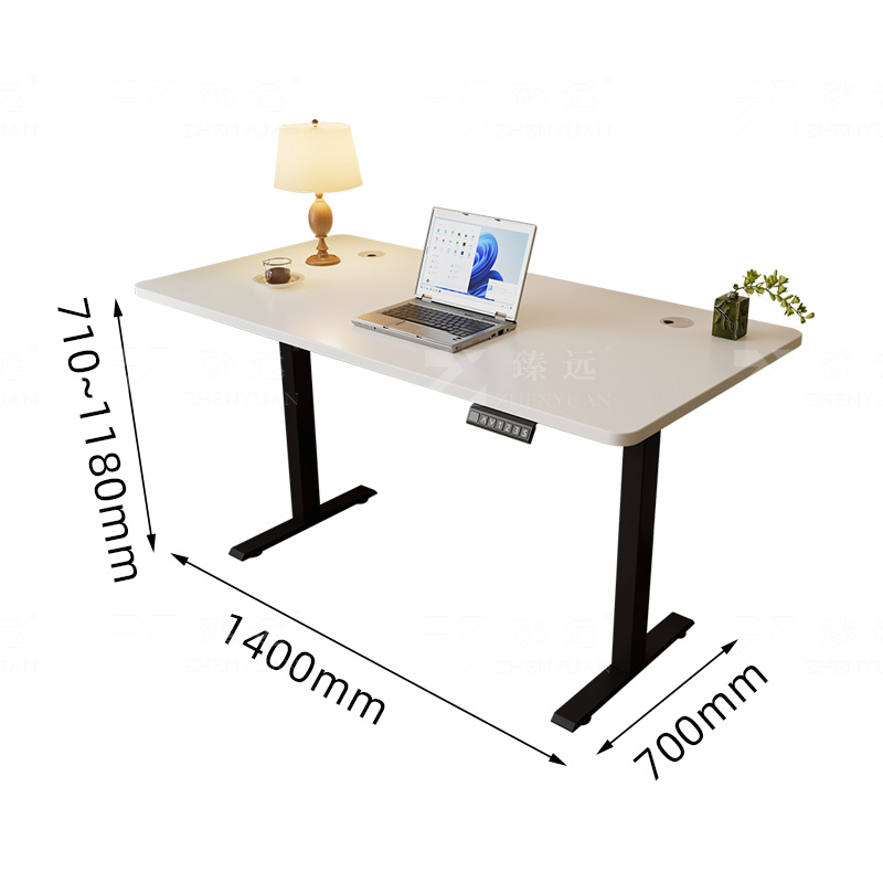 臻远 ZY4072520 电动升降电脑桌电竞升降书桌办公学习桌子站立办公升降书桌 白色1.4*0.7米