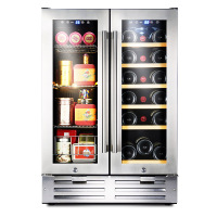 尊堡 BJ-66 压缩机恒温恒湿双温双开门红酒柜酒柜冰吧组合嵌入式 银色