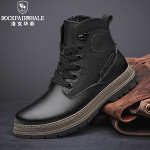 洛克华菲马丁靴男高帮2024中帮男士新款潮男鞋英伦风皮靴男款皮鞋冬季加绒