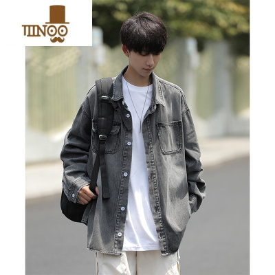 YANXU牛仔衬衫男长袖水洗做旧日系复古cityboy外套潮牌休闲衬衣