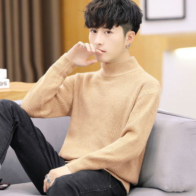 YUANSU半高领毛衣男宽松加绒加厚中领打底衫线衣男士针织衫秋冬外穿潮流毛衣